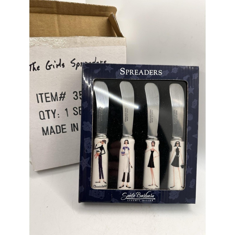 Santa Barbara Ceramic Design Spreader Set 4 Pc Fashion Handles NIB